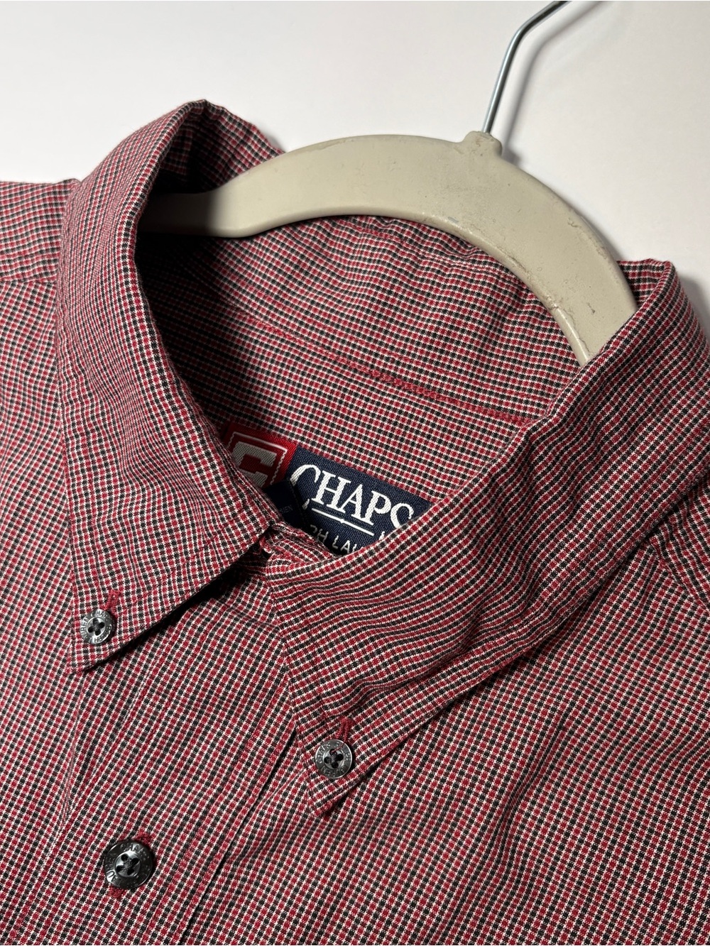 Chaps Ralph Lauren Plaid Button Down Shirt Large Red Black Checked Long Sleeve.